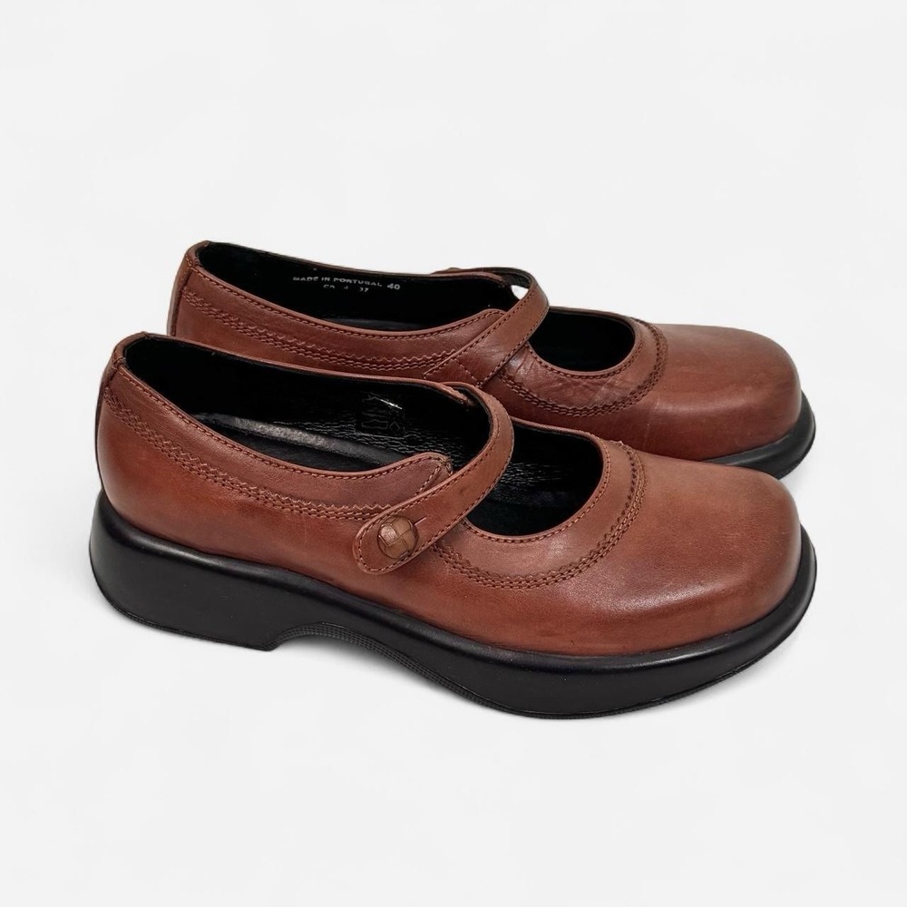 Vintage Dansko Y2K Women Brown Leather Mary Jane Platform Clog Shoe US 9 EU 40